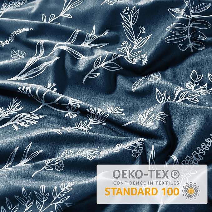 MUXHOMO Duvet Cover Twin/Twin XL Size Set, Reversible Floral Navy Duvet Cover with Zipper Closure, 2 Pieces Botanical Patterns Soft Microfiber Bedding Set with 4 Ties (68"x90", 1 Pillow Case)