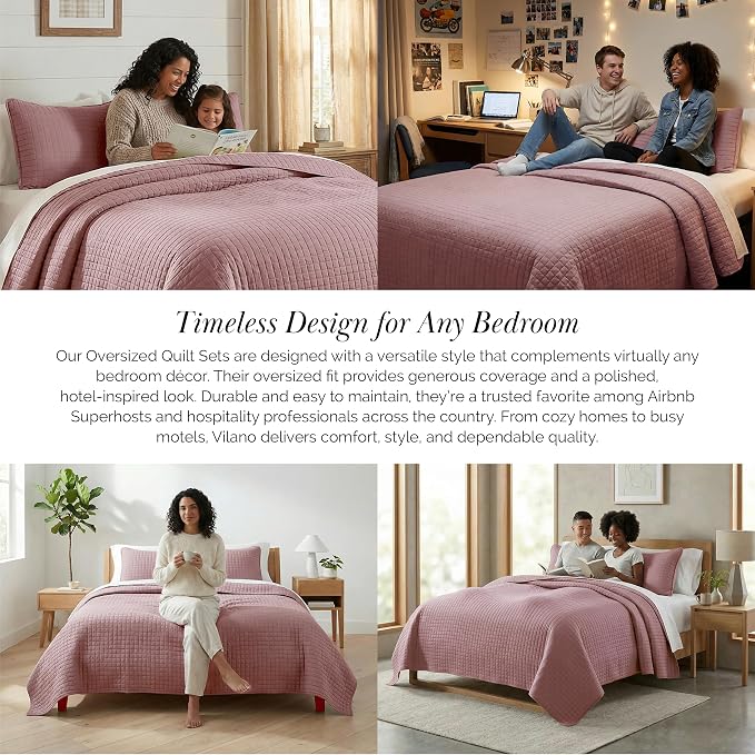 Southshore Fine Living, Inc. Oversized King Quilt Set, Lavender Quilt Bedspread King/California with 2 Matching Pillow Shams, Machine Washable Bedding, Soft & Cozy Coverlet, Lavender