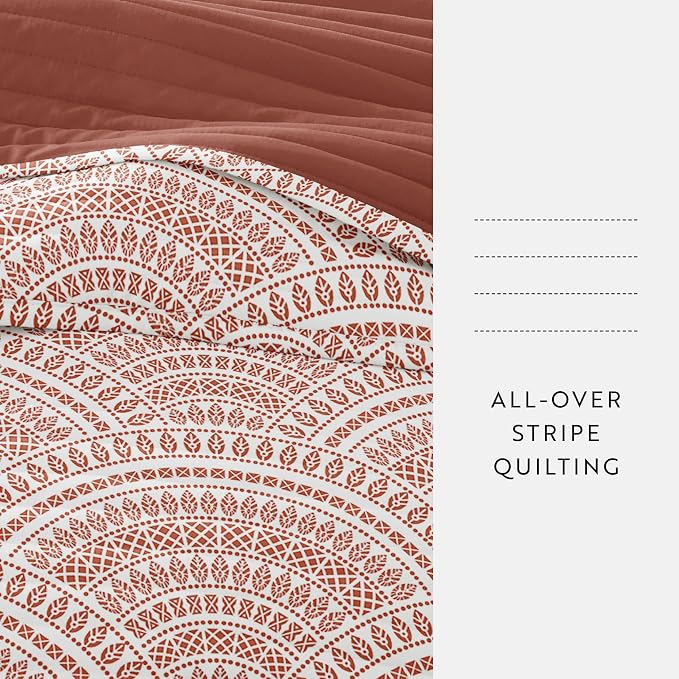 Merit Linens Soft Quilt Coverlet Bedding Set - Pattern/Solid Reversible - Twin/TwinXL Terracotta