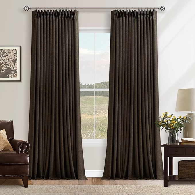TWODRAPES Extra Long 120 Inch Blackout Chocolate Brown Curtains for Bedroom | Memory Trained, Pinch Pleated, Dual Layer Linen Drapes, Sound Proof, Thermal Luxury Floor to Ceiling Curtains, 10FT Length