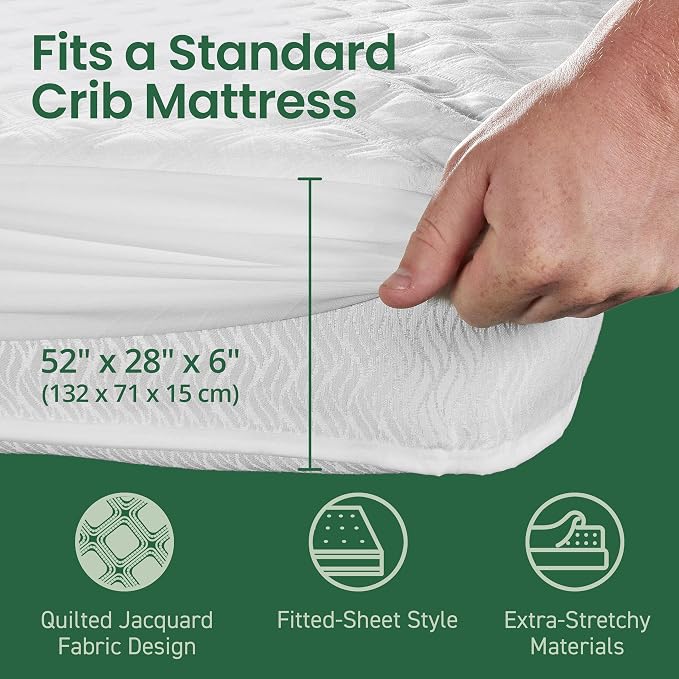 SafeRest Sleepure Waterproof Mattress Protector Crib Size | Viscose Derived from Bamboo, Fitted with Stretchable Pockets, Machine Washable, Cotton Crib Mattress Cover for Bed