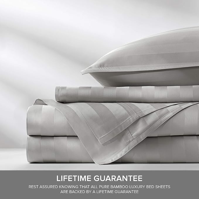 Pure Bamboo California King Sheets, Genuine 100% Organic Viscose Derived from Bamboo Bed Sheet Set, Soft & Cooling, Double Stitching, 2 Year Quality Promise (California King, Jacquard Silver)