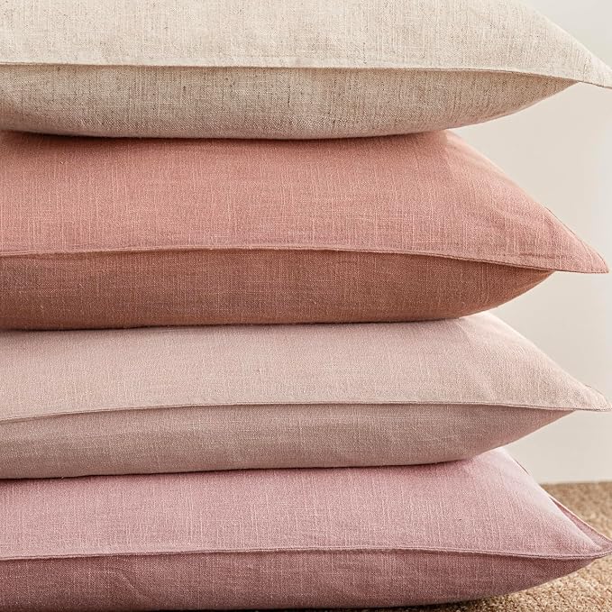 Foindtower Linen Solid Decorative Throw Pillow Covers 22x22 Inch Coral Pink | Pack of 2 Boho Farmhouse Morden Pillowcase,Accent Rustic Cushion Covers,Home Decor for Chair Couch Sofa Bedroom Living Room