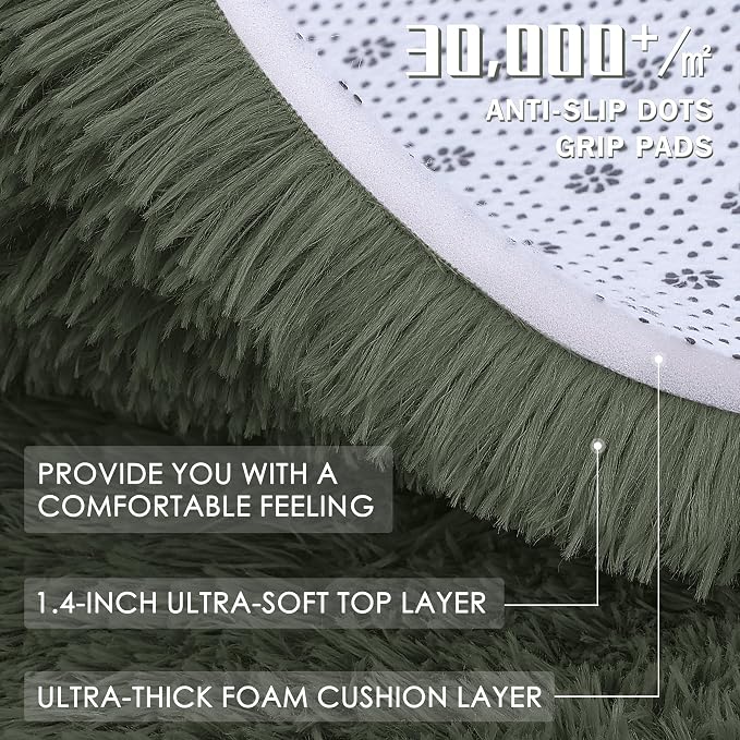 OLANLY 2x5 Machine Washable Runner Rugs for Hallway, Soft Fluffy Shaggy Bedside Rugs for Bedroom, Living Room, Indoor Floor Carpet for Kids Girls and Boys, Home Decor Aesthetic, Olive Green