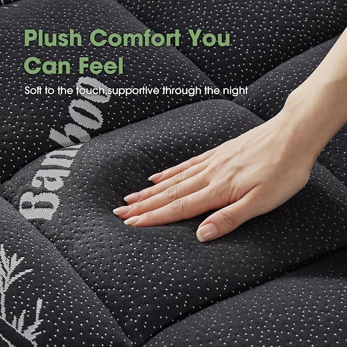Mattress Pad King Size, Cooling Pillow Top Mattress Topper, Ultra Soft Viscose from Bamboo, Breathable for Hot Sleepers, Deep Pocket 8"-20", Black