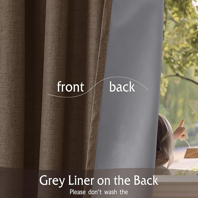 RYB HOME Brown 100% Blackout Short Curtains 45 Inches Long for Cafe | Thermal Insulated, Linen Texture, Light Blocking, for Kitchen RV Bathroom Basement Garage, Small Window, W52 x L45, 2 Panels