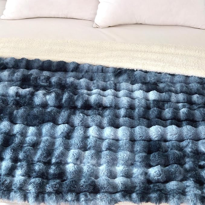 60x80 Inches Ultra-Soft Fuzzy Faux Fur Plush Twin Size Blanket - Thick, Warm Sherpa for Couch, Sofa, Bedroom, Camping - Decorative Blanket for Cozy Warmth, Bubble Dark Blue Tie Dye