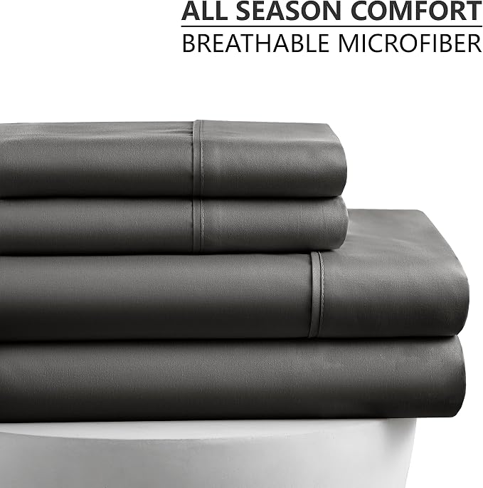 American Home Collection King Sheet Set - Ultra-Soft Microfiber 15-Inch Deep Pocket - Wrinkle Free and Fade Resistant (Dark Gray)