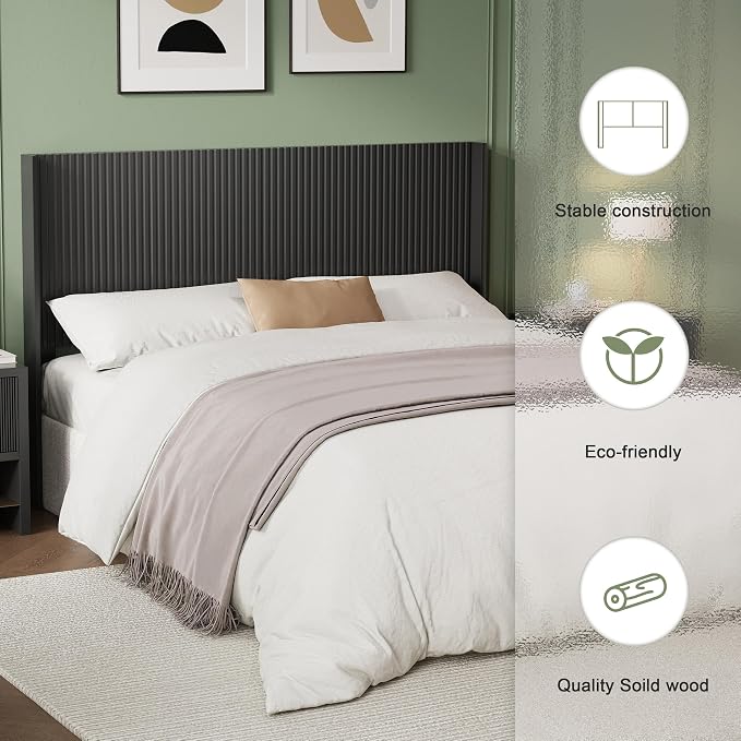 Howjoe Wood King Headboard Only, 80.3" Black Wood Headboard King Size | King Bed Headboard Only, Boho Headboards, Wall Mounted Headboard with Wingback for Bedroom, Modern Farmhouse Headboards