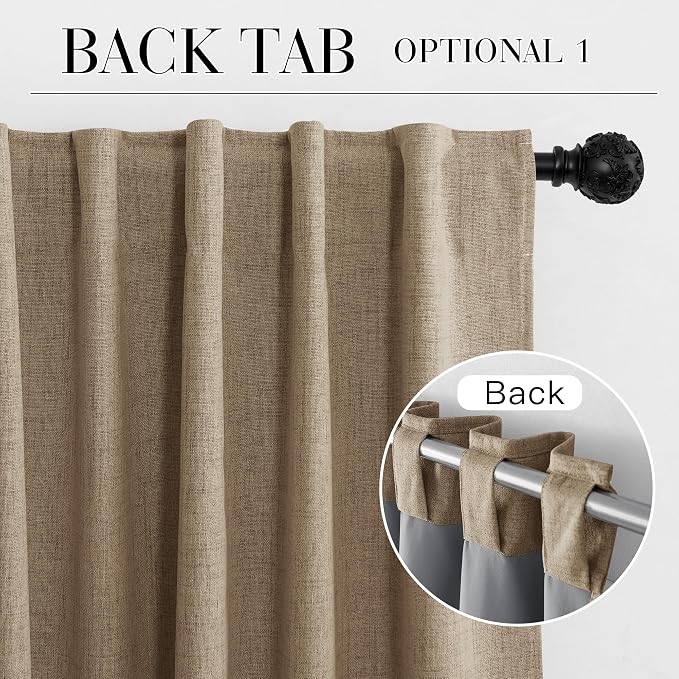 RYB HOME Burlap 100% Blackout Curtains 63 Inch Long for Bedroom Bedroom | Back Tab Rod Pocket, Thermal Insulated Light Blocking, for Nursery Boys Room Kids Room Living Room, W52 x L63, 2 Panels