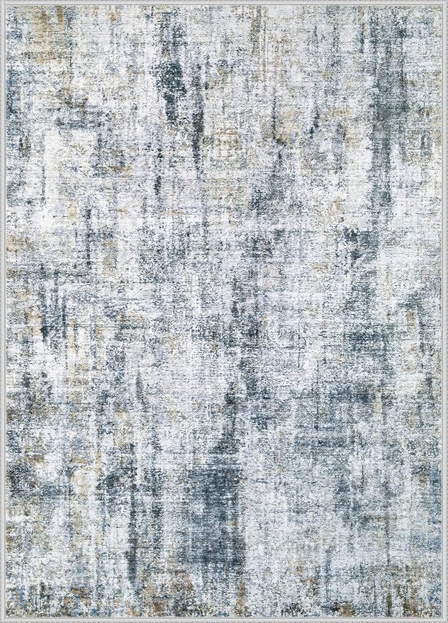 6x9 Area Rugs Washable Rug: Abstract Neutral Rugs Modern Non Slip Area Rug Stain Resistant Low Pile Indoor Carpet for Dining Room Bedroom Nursery Office (Multi Blue, 6'x9')