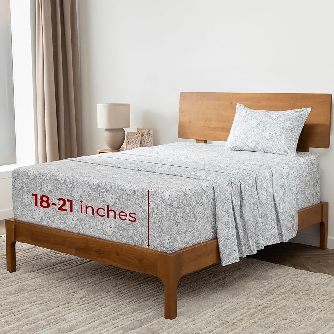 Mellanni Iconic 3-Piece, Ultra Soft Sheet Set (Twin, Paisley Gray) | 10M+ Sleepers. Lab-tested: Sleeps Cool, Stays Bright, Strong, Smooth. Good Housekeeping Best Bedding, 7 yrs running.