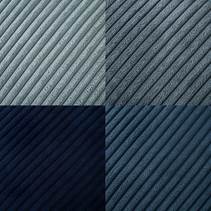 Volcanics Set of 4 Dusty Blue Navy Series Corduroy Pillow Covers 18x18 in | Decorative Modern Boho Striped Cushion Cases for Patio, Balcony, Children Bedroom, Summer Gradient Shams