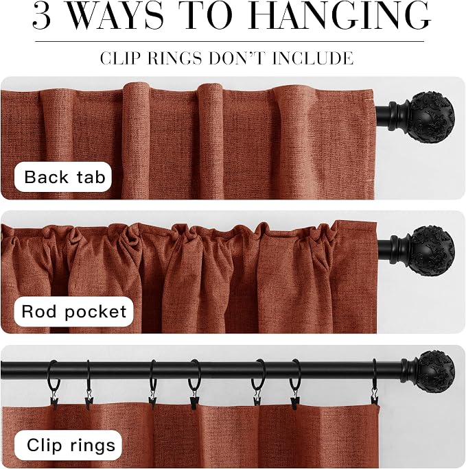 RYB HOME 100% Blackout Linen Textured Curtains 96 Inch for Dining Room | Privacy, Thermal Insulated, Back Tab&Rod Pocket, For Bedroom Living Room Nursery Room Dorm, Terracotta, W52 x L96, 2 Panels