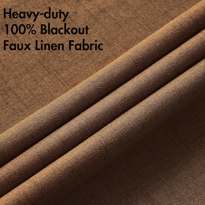 MIULEE 100% Blackout Linen Curtains for Bedroom 52x45 Inches Brown | Room Darkening, Light Blocking, Thermal Insulated, Grommet Top, Linen Textured, Fall Curtains for Living Room, 2 Panels
