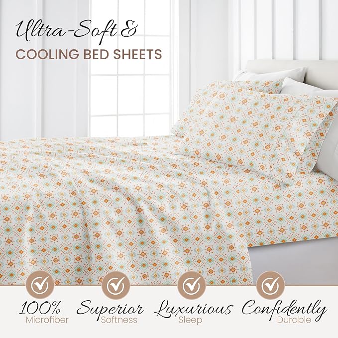 Linen Market 3 Piece Twin Bedding Sheet Set (Aztec Coral) - Sleep Better Than Ever with These Ultra-Soft & Cooling Bed Sheets for Your Twin Size Bed - Deep Pocket Fits 16" Mattress