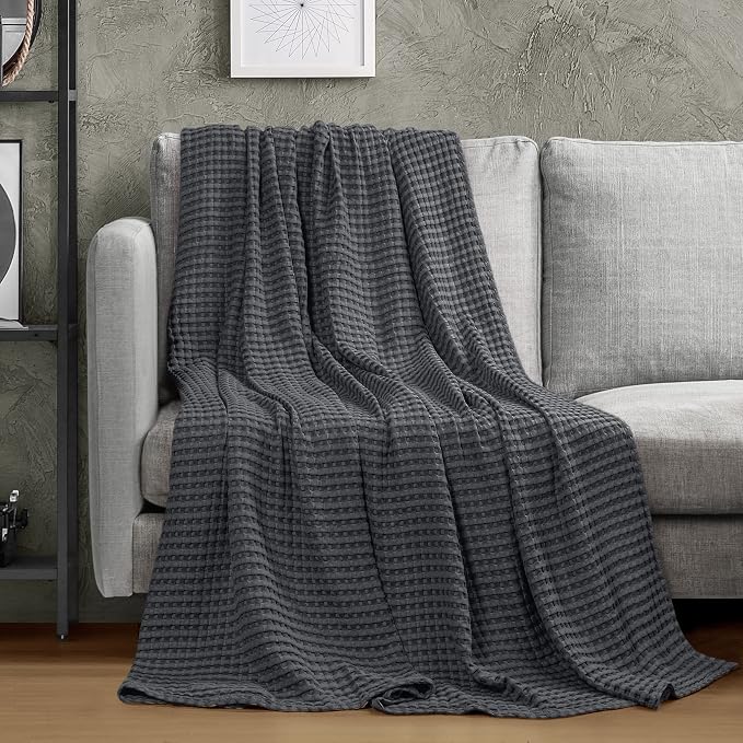 Utopia Bedding 100% Cotton Waffle Blanket King Size Charcoal, 90x108 Inch | Lightweight Breathable Cozy Summer Bed Blanket Home Decor Gift for Women and Men