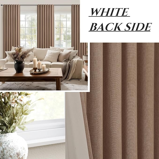 Extra Long Custom 105 Inch Curtains, 100% Blackout Curtains for Bedroom Weather Burg Thermal Insulated Noise Cancelling Pleated Heading Tape Hook Back Tab RustBrown Boho Drapes Chocolate 2 Panel Set