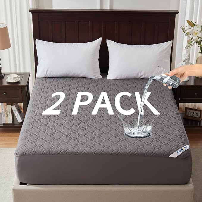 2 Pack Waterproof Mattress Protector Twin Size, Deep Pocket Fit, Washable | Bedlore Soft Breathable Bed Mattress Cover Pad, Fits 6-15 Inch Deep Mattresses, Ideal for Bedroom, Hotel, Gray