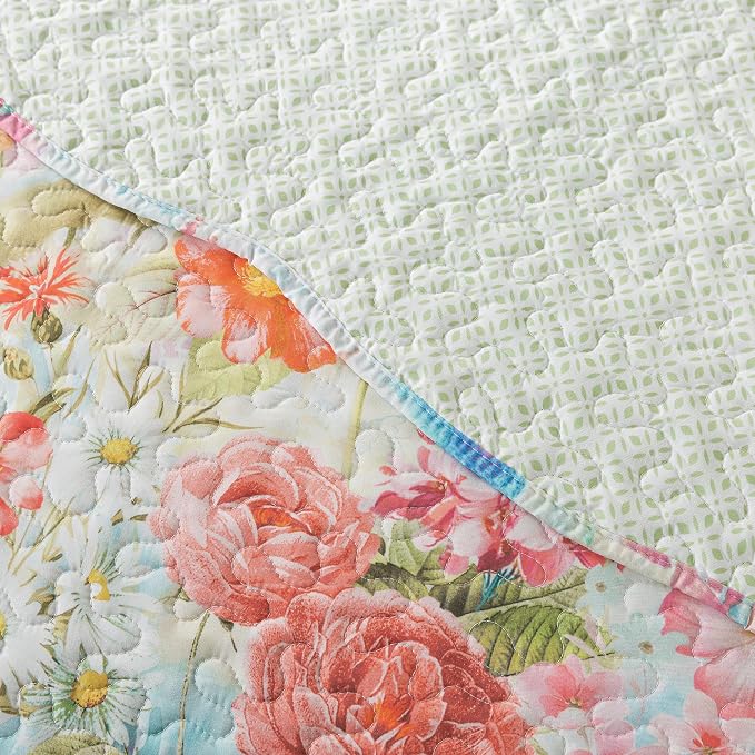 Quilt Bedspread Sets- Dreamy Flowers Reversible Coverlet Set,Queen Size