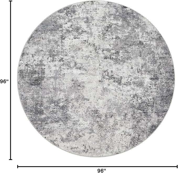 UERMEI 8ft Round Area Rug Living Room Rugs - 8x8 Washable Neutral Modern Abstract Soft Thin Rug Indoor Floor No Slip Rug Carpet for Bedroom Under Dining Table Home Office Decor - Grey