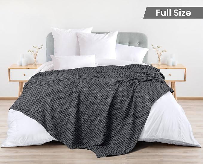 Utopia Bedding 100% Cotton Waffle Blanket Full Size Charcoal, 90x84 Inch | Lightweight Breathable Cozy Summer Bed Blanket Home Decor Gift for Women and Men