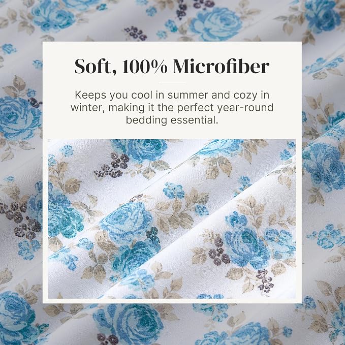 Modern Threads Printed 4-Piece Extra Soft Bedding Sheets & Pillowcase Set, Deep Pocket up to 16 inch Mattress Forever Roses Cal King