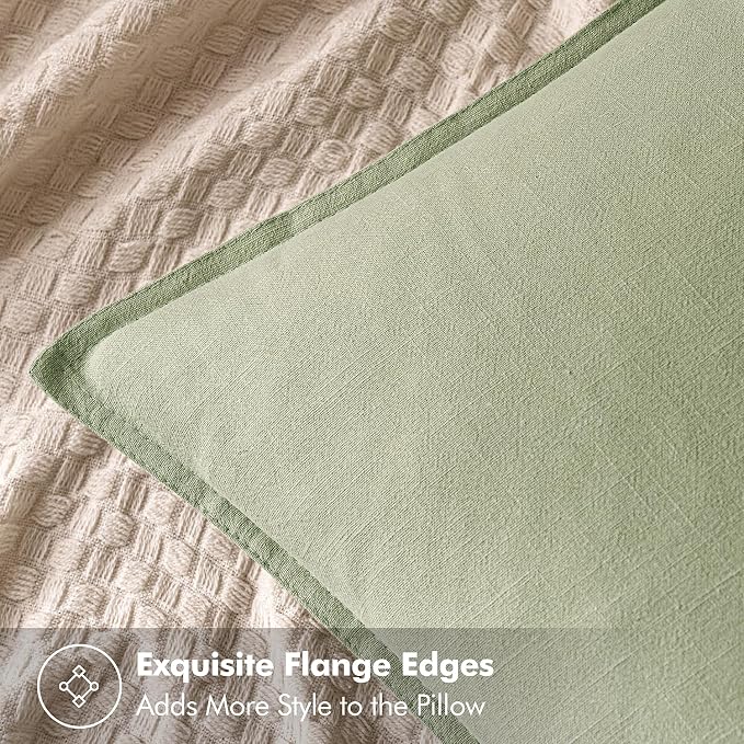 MIULEE Decorative Linen Pillow Covers 18x18 Inch Light Green | Boho Farmhouse Neutral Couch Throw Pillows for Bed, Pack of 2 Accent Modern Pillowcases, Sofa Livingroom Home Decor