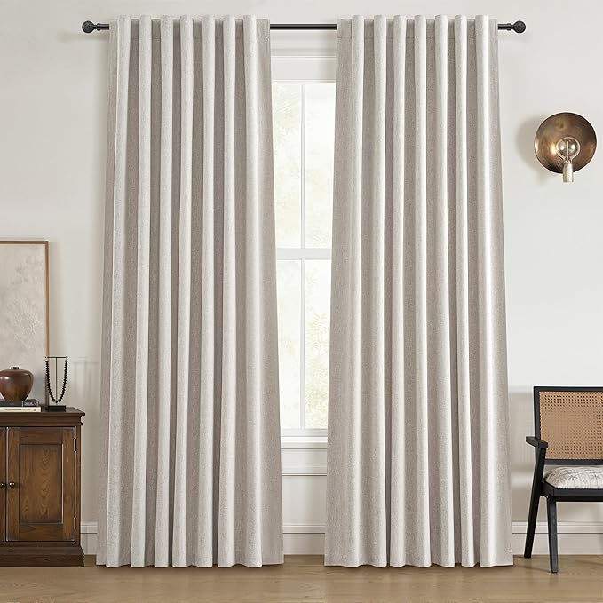 112 Inch Curtains 2 Panel Set Modern Decorative Dark Out Pleated Curtain for Bedroom Heat and Cold Blocking Large Window Coverings High Ceiling Drapes for Living Room with Hooks (50"x112"x2 Natural)