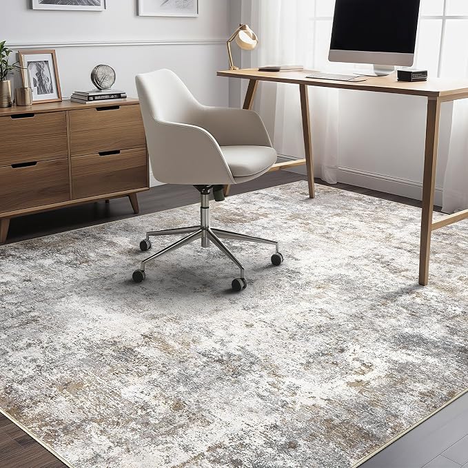 UERMEI 5x8 Area Rug Living Room Rugs Washable Neutral Brown Grey Carpet | Modern Abstract Non-Slip Soft Low Pile Floor Rugs for Bedroom Dining Room Home Office Indoor Decor