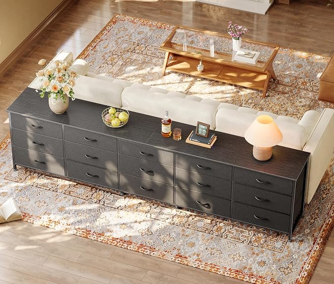 Huuger 86.6 Inch Long Dresser for Bedroom, TV Stand for 65, 75, 85 Inch TV | 15 Large Fabric Drawer Dresser, Entertainment Center for Bedroom, Wide Chest of Drawer with Storage