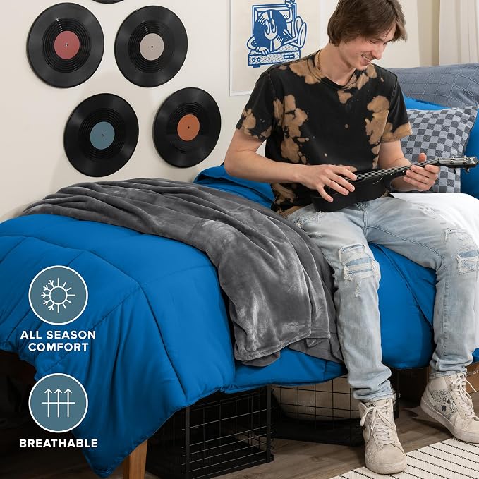 Bare Home Comforter Set - 1800 Ultra Soft (Twin/Twin XL, Medium Blue) | All-Season, Breathable, Hypoallergenic, Premium 1800, Warm, Cozy