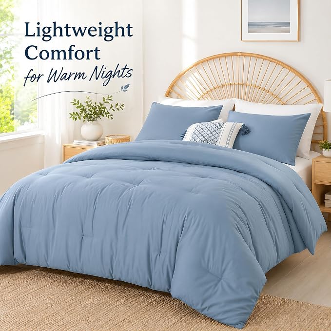 weigelia Dusty Blue Comforter Set Queen, All Season Lightweight Bedding Set | Soft Microfiber Queen Comforter Set, Machine Washable, Solid Color Bed Set (1 Comforter, 2 Pillowcase)