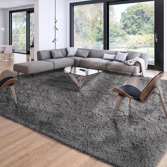 Soft Modern Indoor Large Shaggy Rug for Livingroom Bedroom Dorm Kids Room Home Decorative, Non-Slip Plush Fluffy Furry Fur Area Rugs Comfy Nursery Accent Floor Carpet 8x10 Feet, Dark Grey