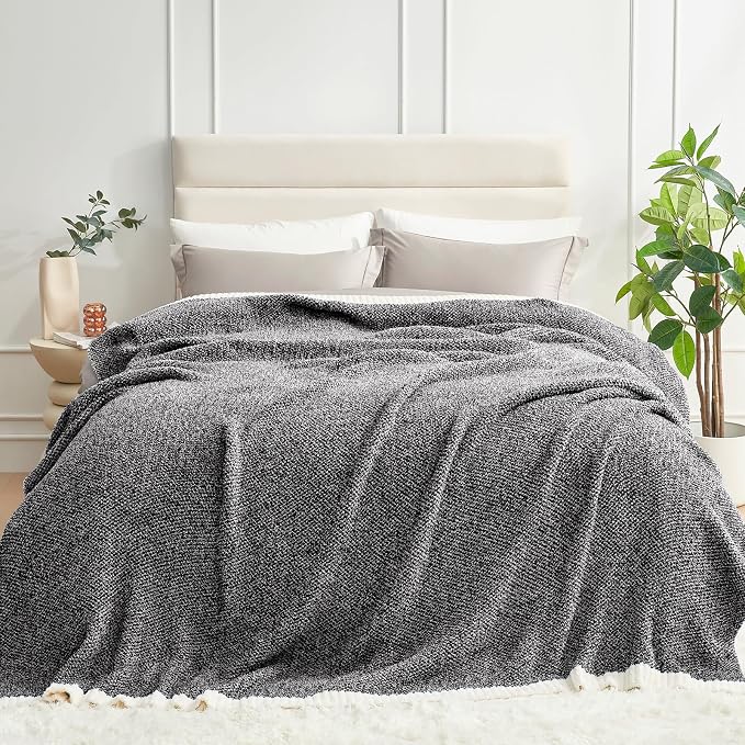 Snuggle Sac Super Soft & Reversible Heather Black Throw - Oversized Cozy Knit Blanket for Bed, Sofa, Living Room, Twin Size (60x80 Inches)