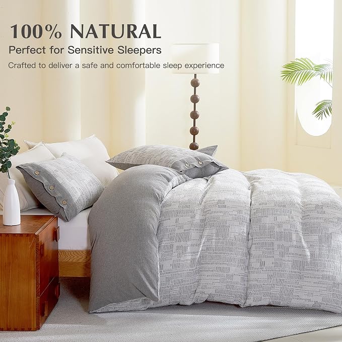 Oli Anderson 100% Egyptian Cotton Duvet Cover King Size, Grey, 3 Pieces | Yarn Dyed Jacquard Textured Bedding Set, Striped Boho Design, Pre-Washed, Button Closure, Soft Breathable, All Season Comfort
