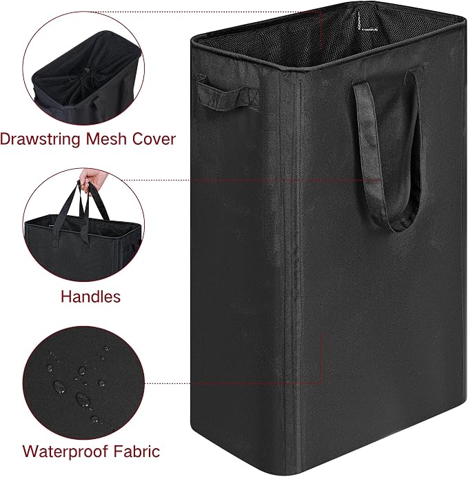 efluky Slim Laundry Basket, Narrow Laundry Hamper with Handles, Collapsible Dirty Clothes Hamper, Tall Laundry Bin for Laundry Room, Dorm and Bedroom, 19.8 Gallon(75L) Black