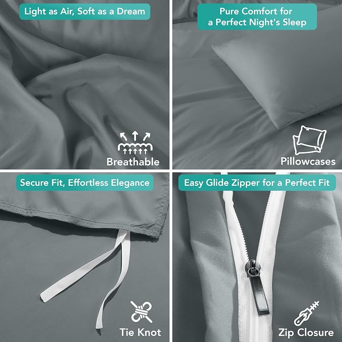 Utopia Bedding Duvet Cover Set with Pillowcases- 2 Pieces Bedding Duvet Cover with Zipper Closure - 1 Duvet Cover with 1 Pillow Sham - Soft Brushed Microfiber (Twin/Twin XL, Grey)