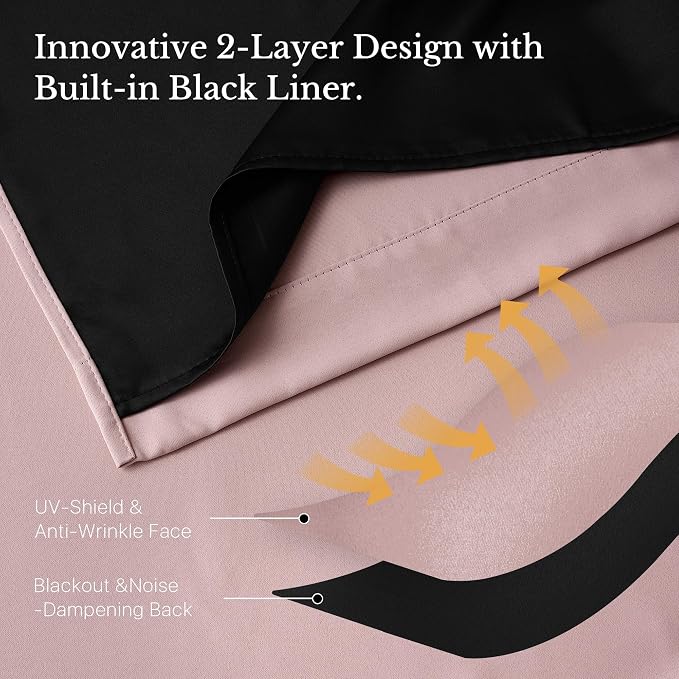 NICETOWN Blush Pink 100% Blackout Curtains for Nursery 52" x 84" 2 Panels | Window Panels with Black Liner, Heat Cold Blocking Drapes, Thermal Insulated Noise Reducing Light Blocking for Bedroom