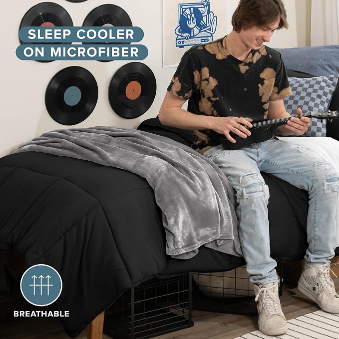 Bare Home Comforter Set - 1800 Ultra Soft (Twin/Twin XL, Black) | All-Season, Breathable, Hypoallergenic, Premium 1800, Warm, Cozy