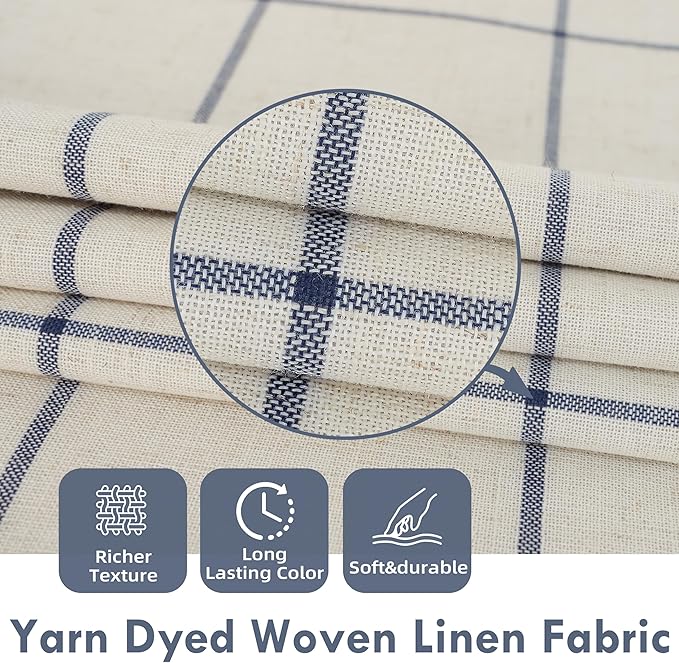 DriftAway 100% Blackout Plaid Curtains 96 Inches Long 2 Panels Navy Blue | 100% Blackout, Linen Texture, Plaid Pattern, Two Layers, Rod Pocket & Back Tab, Bedroom Living Room Use, Luxury Appearance