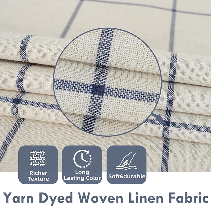 DriftAway 100% Blackout Plaid Curtains 108 Inches Long 2 Panels Navy Blue | 100% Blackout, Linen Texture, Plaid Pattern, Two Layers, Rod Pocket & Back Tab, Bedroom Living Room Use, Luxury Appearance