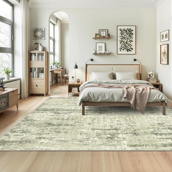 3x5 Rug Non Slip, Abstract Washable Entryway Rug for Bedroom Green | Soft & Lighweight, Folable, Stain Resistant Low Pile Thin Indoor Distressed Carpet Rugs for Living Room,Laundry Room,Kitchen