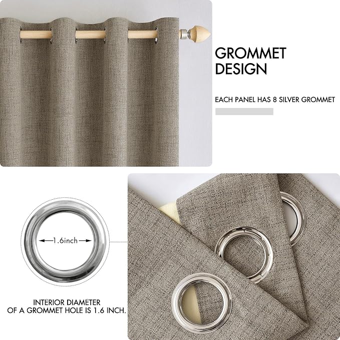 MIULEE 100% Blackout Linen Curtains for Bedroom 52x84 Inches Faux Linen | Room Darkening, Light Blocking, Thermal Insulated, Grommet Top, Linen Textured, Window Curtains for Living Room, 2 Panels