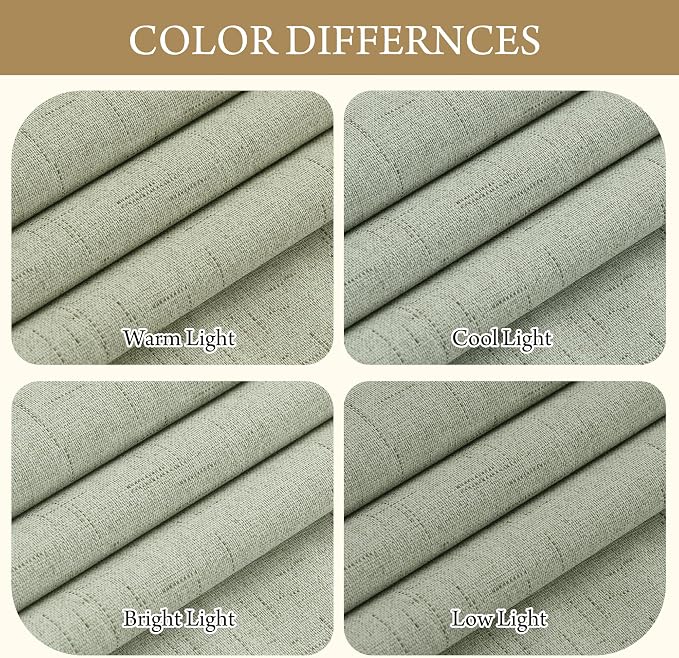 RYB HOME 100% Blackout Sage Green Linen Curtains, Light & Heat Blocking Thermal Privacy Protection Neutral Window Drapes for Living Room Bedroom, 52" W x 96" L, 2 Panels Set