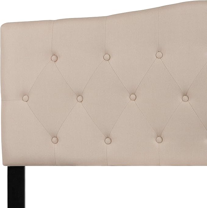 EMMA + OLIVER Beige Queen Tufted Headboard | Adjustable Bed Rail Slots, Fabric Upholstered