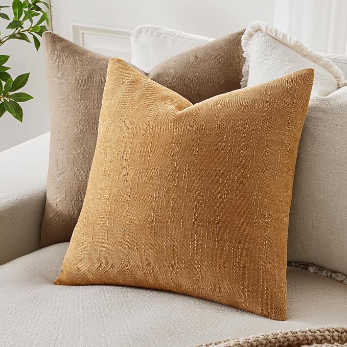 MIULEE Textured Chenille Throw Pillow Covers 22x22 Inch Golden Brown | Pack of 2 Decorative Soft Throw Pillows, Solid Textured Cushion Covers, Modern Home Decor for Couch Sofa Bedroom Living Room