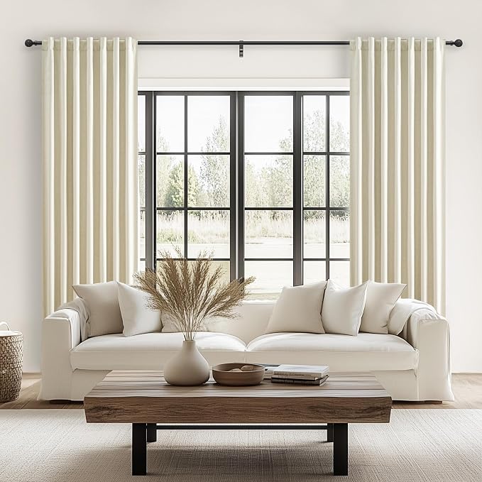 Warm Cream Thick Linen Black Out Curtains 100 Inch Long for Living Room 2 Panels Set, Farmhouse Pleated Room Darkening Window Drapes Insulated Privacy for Kids Bedroom 50"W x 100"L (Rod Pocket)