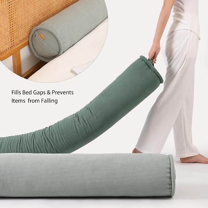 Cuddle Pillow – Corduroy Long Body Pillow for Adults, Cozy Bolster Pillow for Bed, Soft & Supportive for Relaxing Sleep,39 x 7.87 Inches,Grey Green
