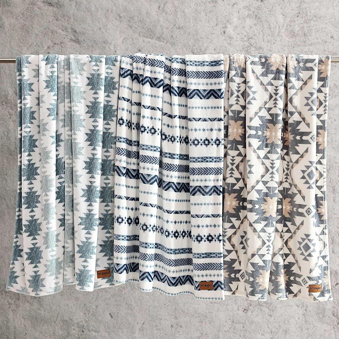 Wrangler - Blanket, Super Soft Sherpa Bedding, Yellowstone Inspired Throw Blanket for Couch or Bed (Diamond Trail Blue, 50" x 60")